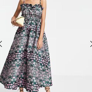 Asos Edition Cami Midi Dress with Shirred Panel in Floral Jacquard